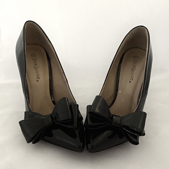 Diva Lounge Black Patent Bow Stilettos - Picture 2 of 10